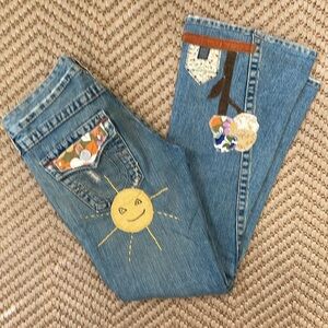 True Religion - Low Rise Flared Y2K Ashbury Pathwork Hippie Jeans Blue - 27